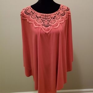 Silky Knit Poncho Coral